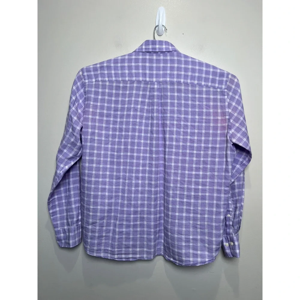 Peter Millar Mens XL Purple Linen Blend Windowpane‎ Check Button Down Shirt